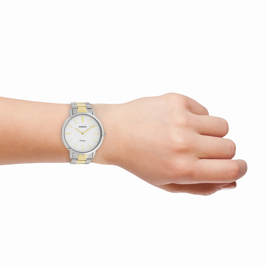 Silver coloured OOZOO watch with silver/gold coloured stainless steel bracelet - C20101