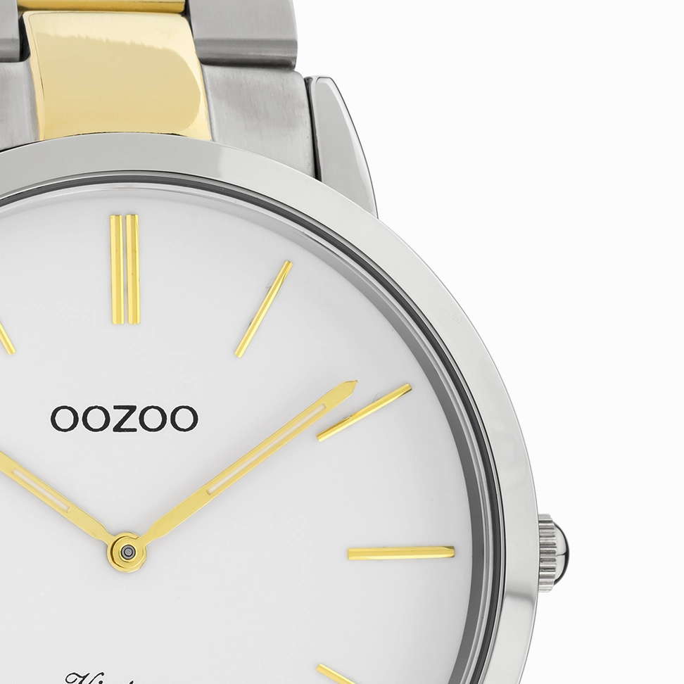 Silver coloured OOZOO watch with silver/gold coloured stainless steel bracelet - C20101