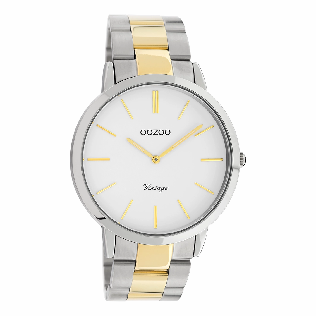 Silver coloured OOZOO watch with silver/gold coloured stainless steel bracelet - C20101