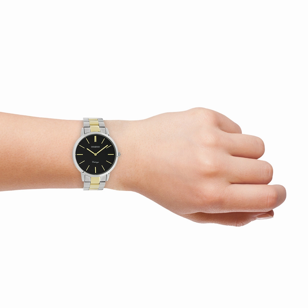 Silver coloured OOZOO watch with silver/gold coloured stainless steel bracelet - C20104