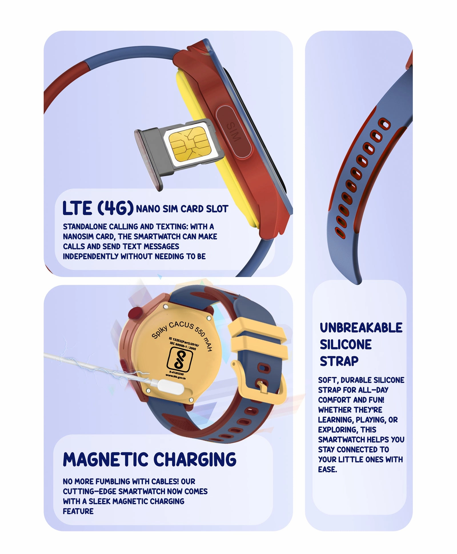 Spiky Cacus 4g Video & Voice Calling Smartwatch with GPS  - Purple