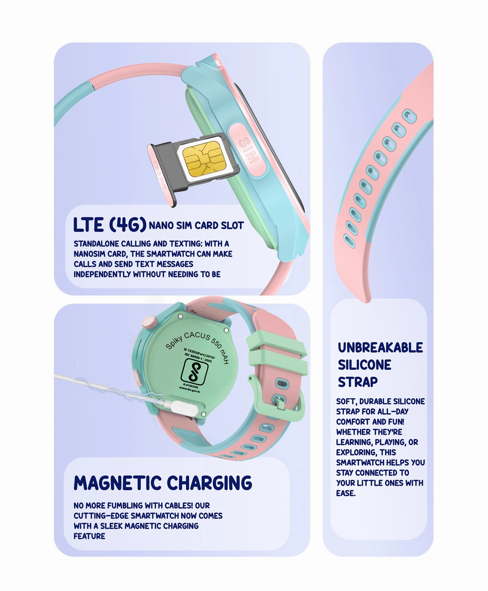Spiky Cacus 4g Video & Voice Calling Smartwatch with GPS  - Purple