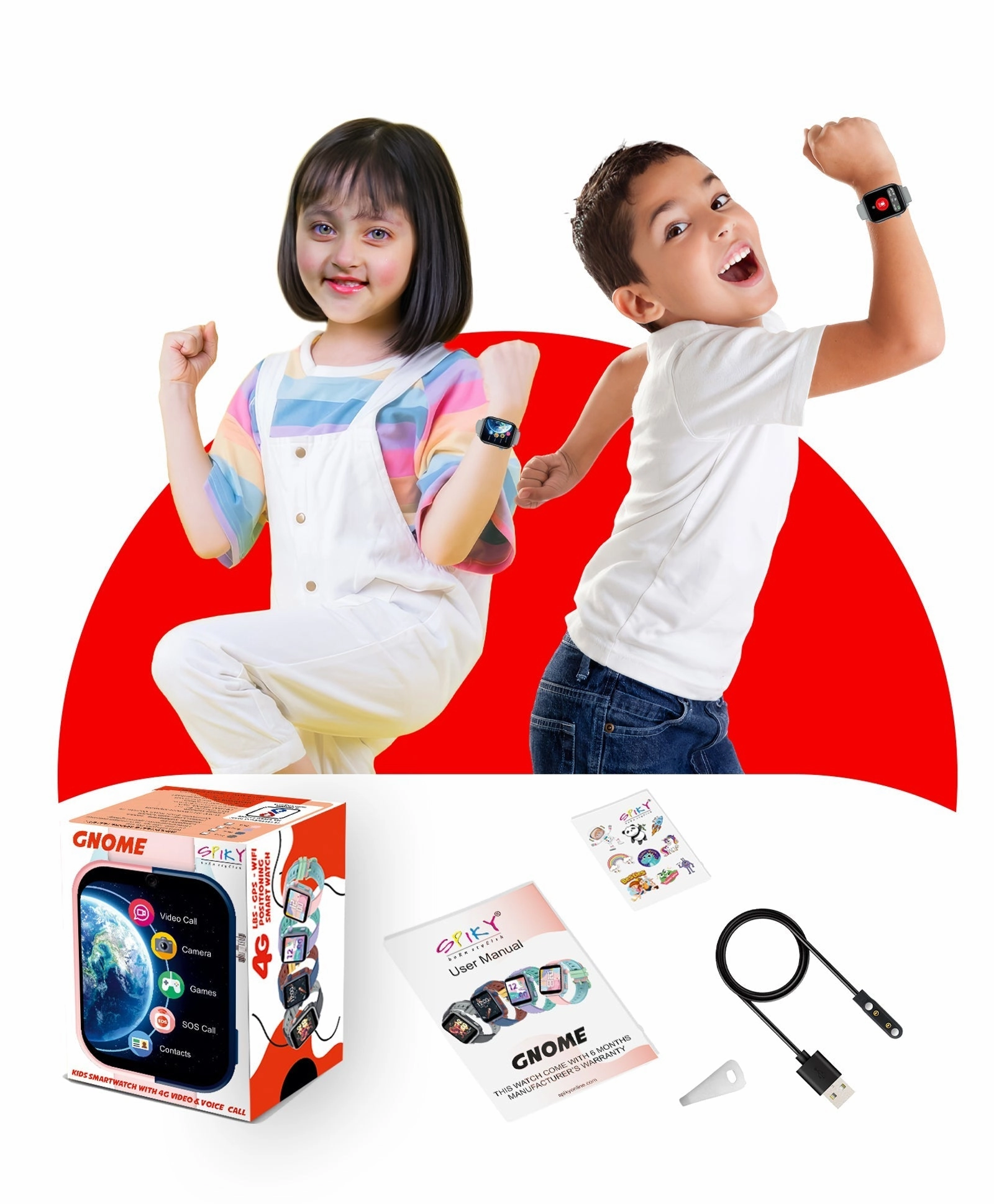 Spiky GNOME 4g Video & Voice Calling Smartwatch with - Pink