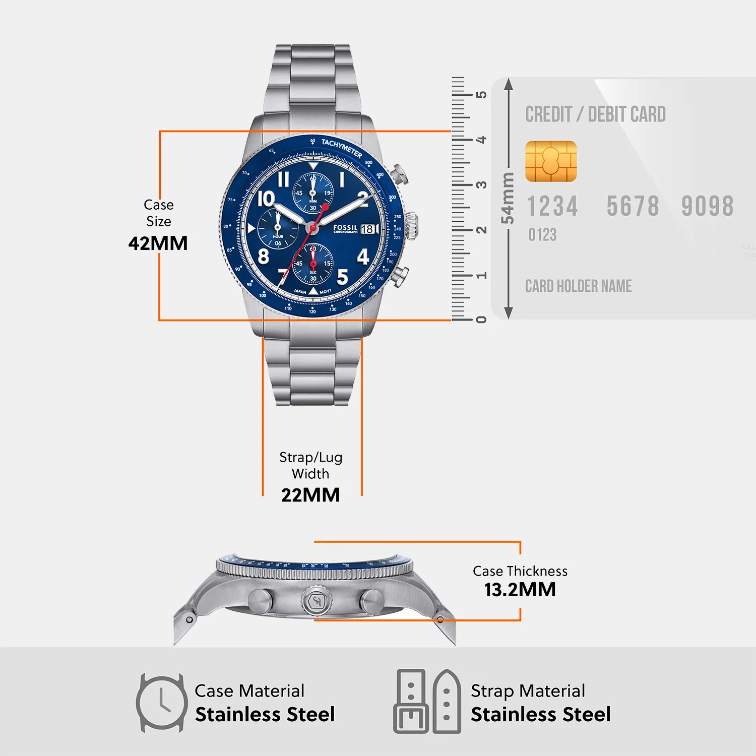 Sport Tourer Men Quartz Blue Dial Chronograph Stainless Steel Watch FS6047