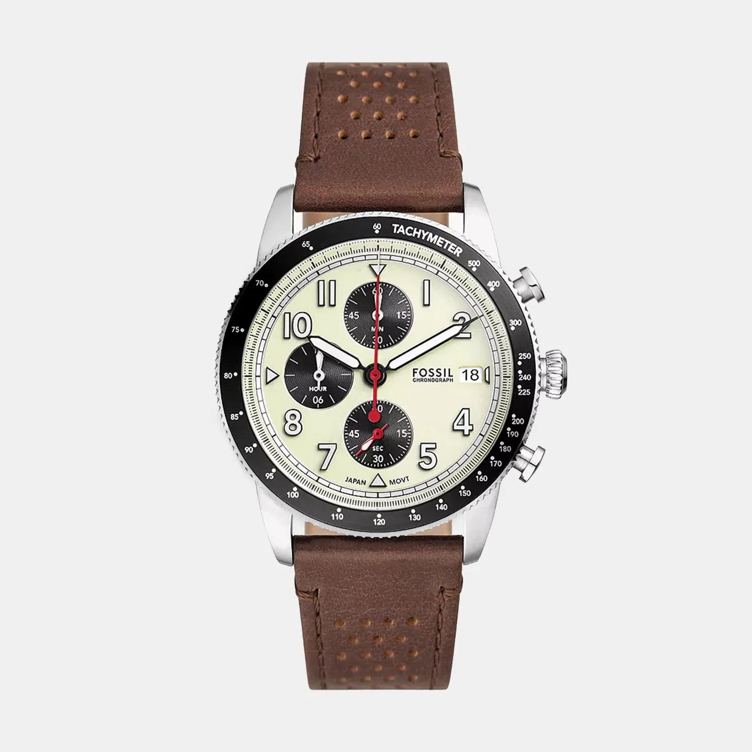 Sport Tourer Men Quartz Cream Dial Chronograph Leather Watch FS6042