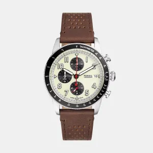 Sport Tourer Men Quartz Cream Dial Chronograph Leather Watch FS6042