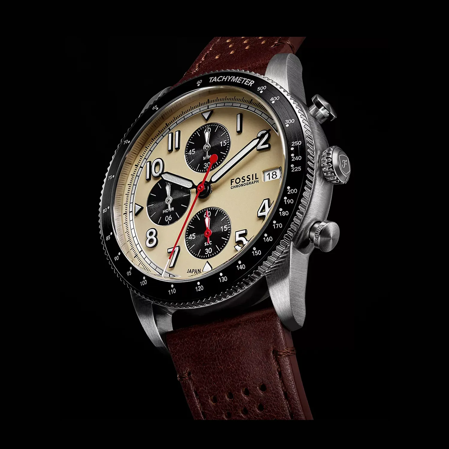 Sport Tourer Men Quartz Cream Dial Chronograph Leather Watch FS6042