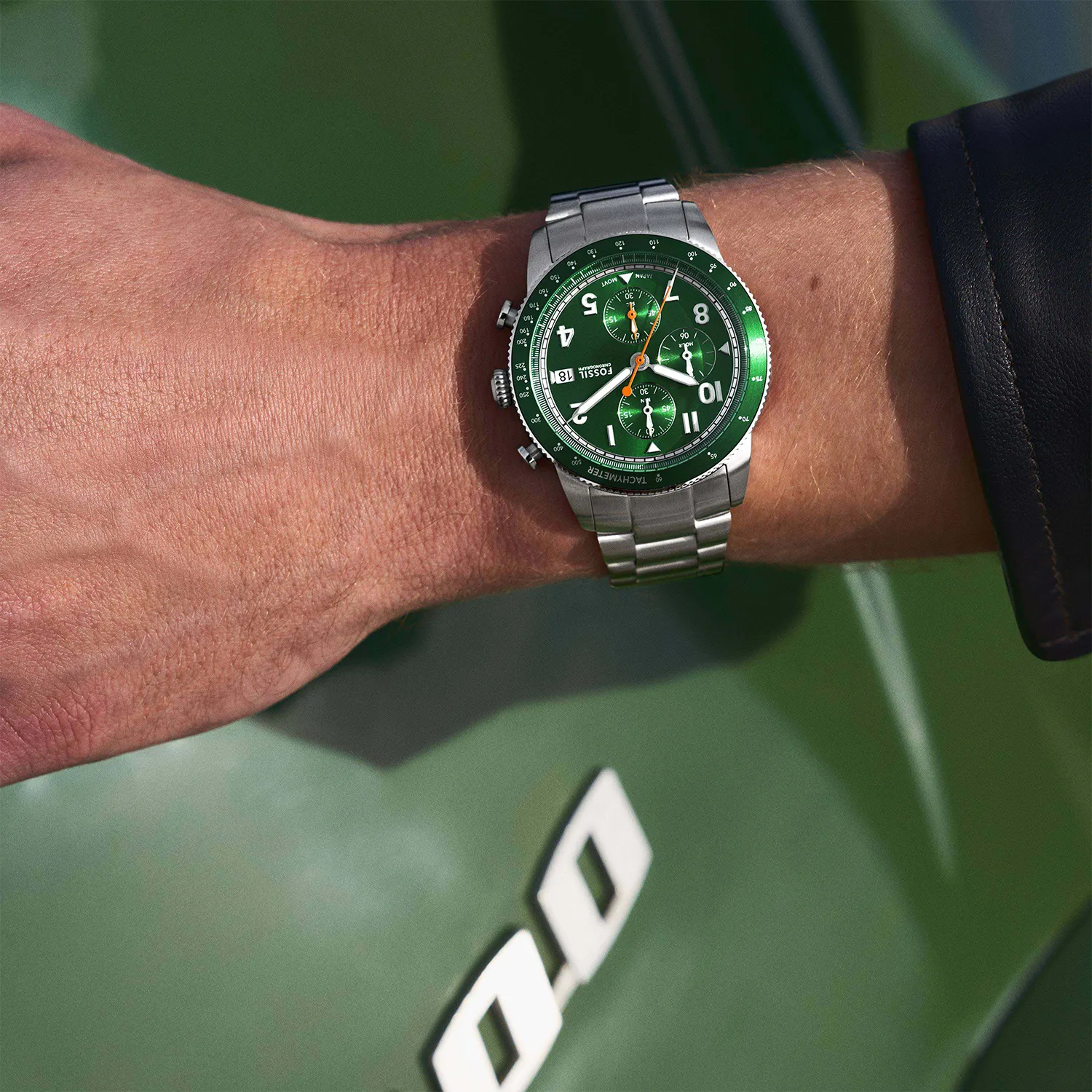 Sport Tourer Men Quartz Green Dial Chronograph Stainless Steel Watch FS6048