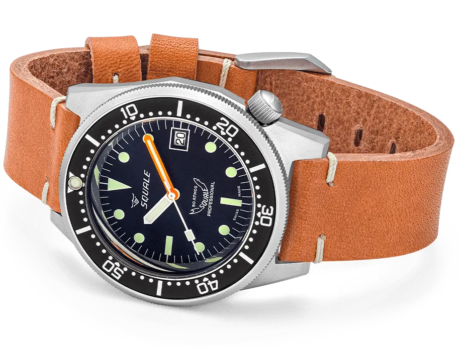 Squale 1521 Black Blasted Leather Watch