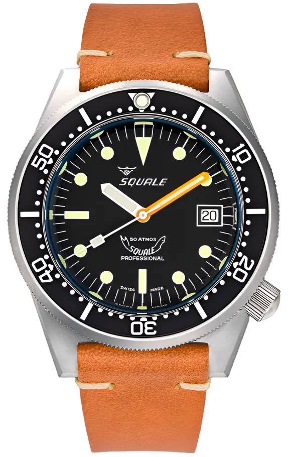 Squale 1521 Black Blasted Leather Watch
