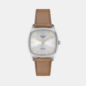 Stylist Unisex Quartz Silver Dial Analog Leather Watch T1599091603100