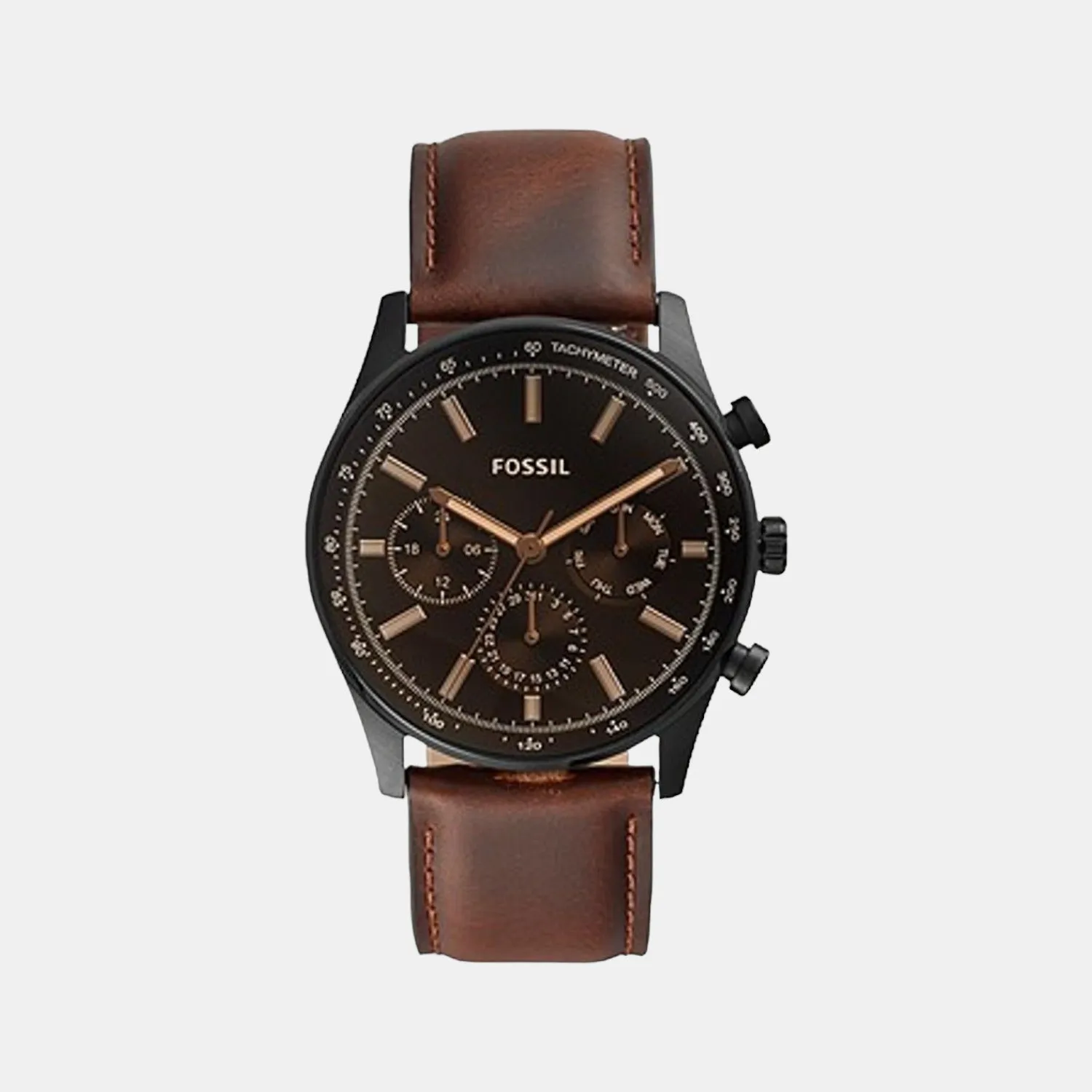 Sullivan Men Quartz Black Dial Multi-Function Leather Watch BQ2457