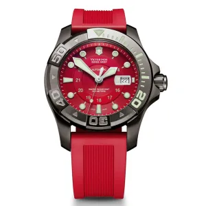 Swiss Army 241353 Men's Dive Master Red Dial Gunmetal Tone Steel Red Rubber Strap Watch