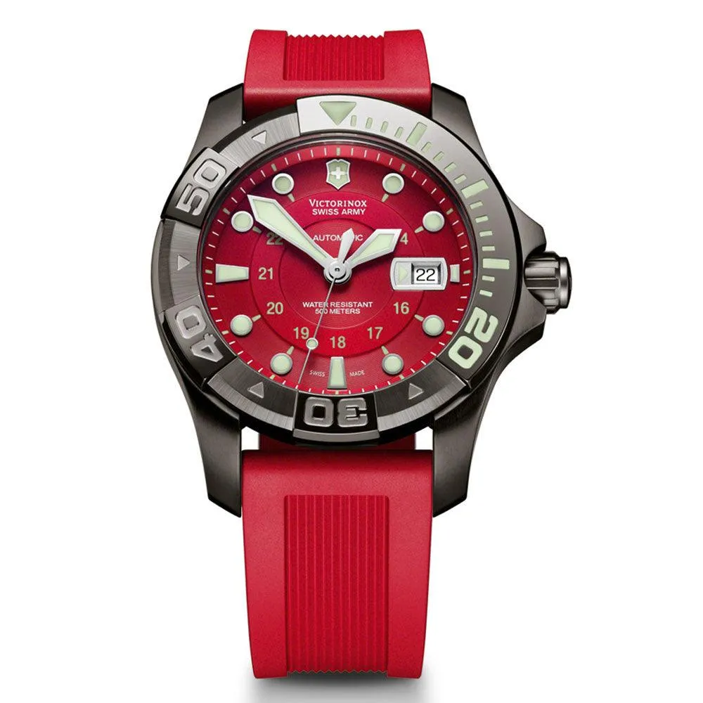Swiss Army 241353 Men's Dive Master Red Dial Gunmetal Tone Steel Red Rubber Strap Watch