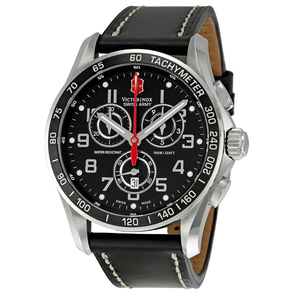 Swiss Army 241444 Men's Classic XLS Black Dial Black Leather Strap Chronograph Watch