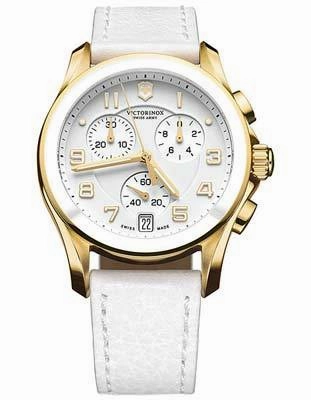 Swiss Army Ladies Gold-Tone Chrono Classic - White Enamel Dial - Leather Strap