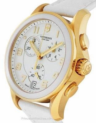 Swiss Army Ladies Gold-Tone Chrono Classic - White Enamel Dial - Leather Strap