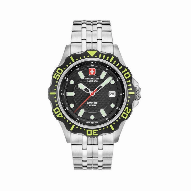 Swiss Military Hanowa Navy Patrol Chrono Quartz Watch, Black/Green, Day, 44 mm 6-5306.04.007.06