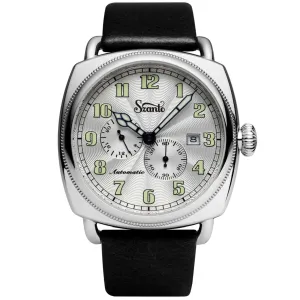 Szanto Men's Watch - Officer Coin Cushion Silver Tone Dial Black Strap | SZ 6202E