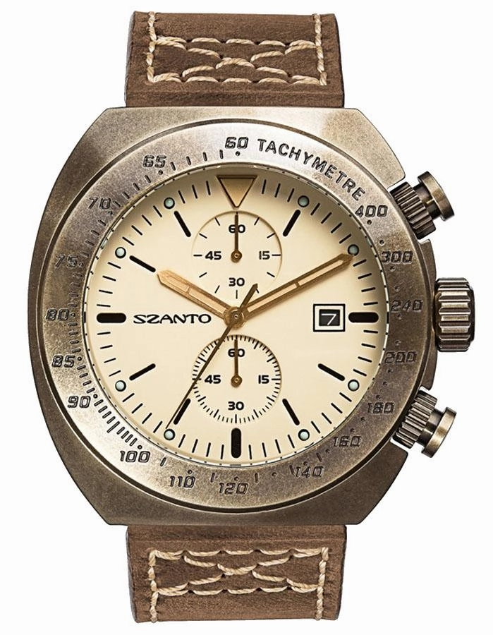 Szanto Mens 4100 Series Chronograph - Cream Dial - Bronze-Tone Case - Strap