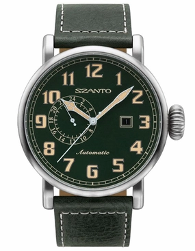Szanto Mens 6100 Series Aviator Watch - Green Dial & Strap - 100m - Date