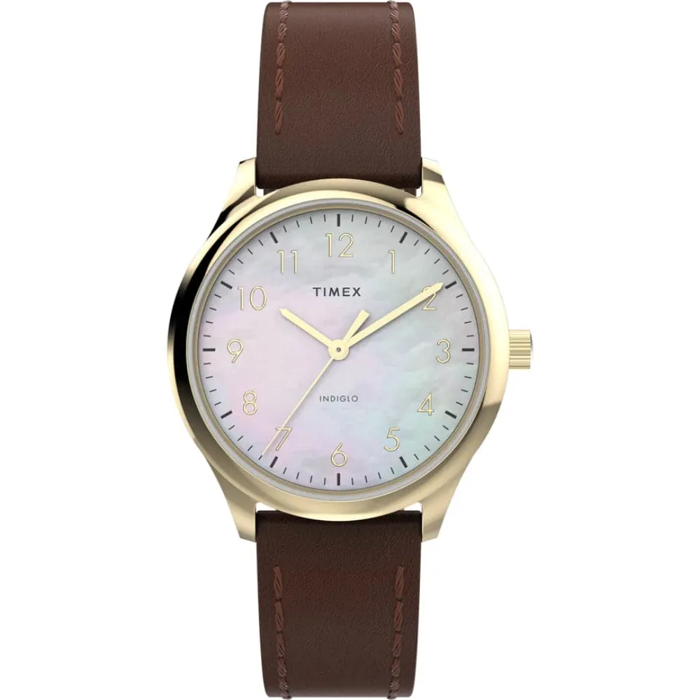 Timex Indiglo Easy Reader Brown Leather Strap Women Watch TW2W15700