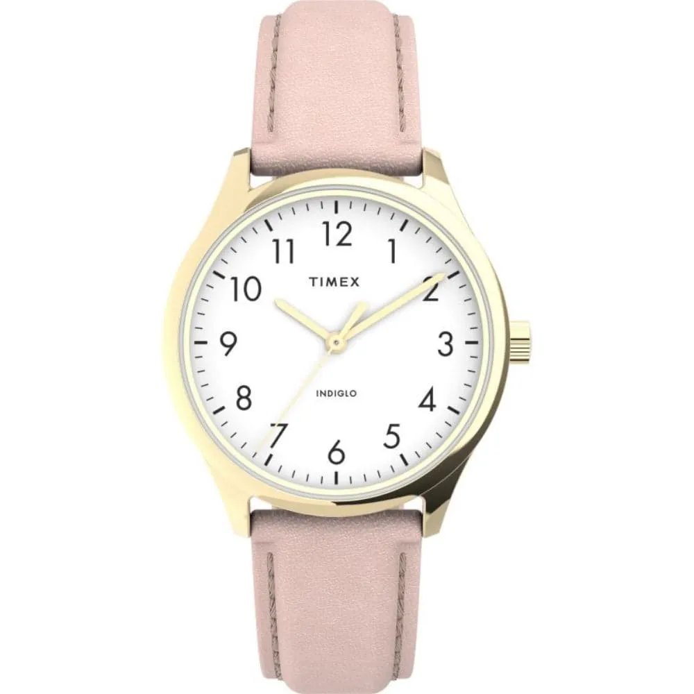 Timex Indiglo White Dial Pink Leather Strap Women Watch TW2V25200
