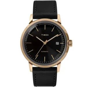 Timex Men's Automatic Watch - Marlin Black Dial Leather Strap | TW2T22800ZV
