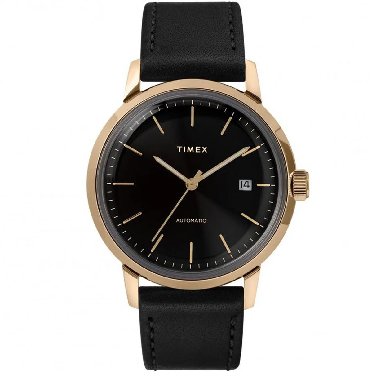 Timex Men's Automatic Watch - Marlin Black Dial Leather Strap | TW2T22800ZV