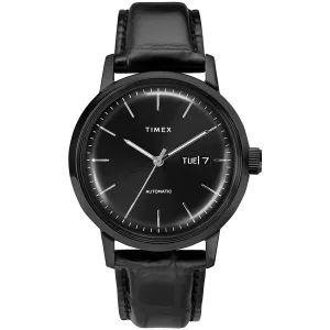 Timex Men's Automatic Watch - Marlin Black Dial Leather Strap | TW2U11700ZV