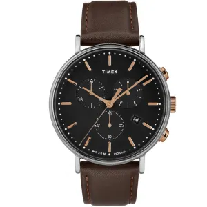 Timex Men's Chronograph Watch - Fairfield Black Dial Brown Strap | TW2T11500VQ
