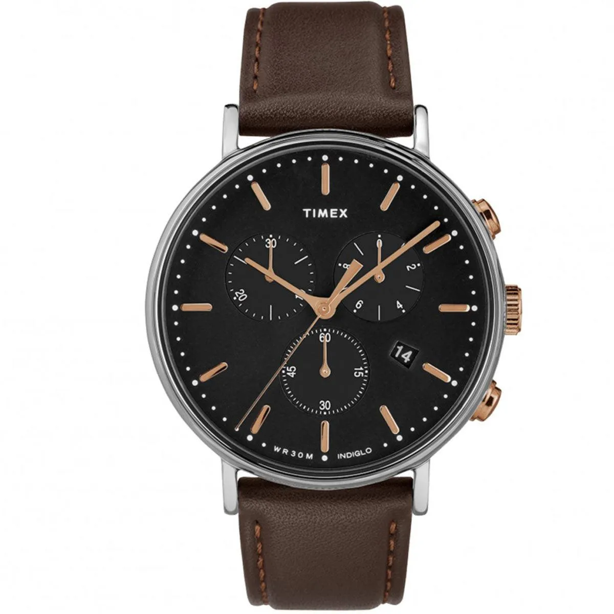 Timex Men's Chronograph Watch - Fairfield Black Dial Brown Strap | TW2T11500VQ