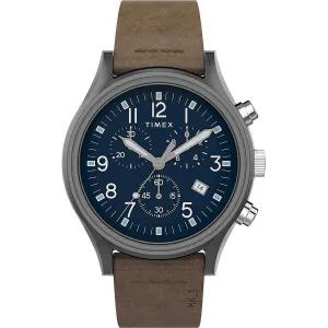 Timex Men's Chronograph Watch - MK1 Blue Dial Brown Strap | TW2T68000VQ
