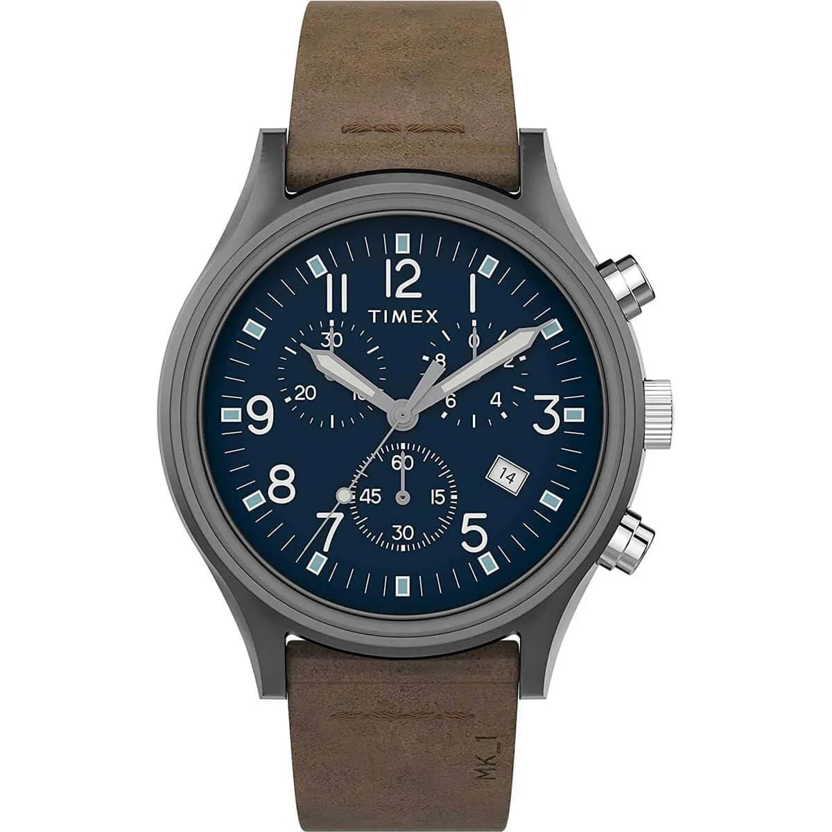 Timex Men's Chronograph Watch - MK1 Blue Dial Brown Strap | TW2T68000VQ