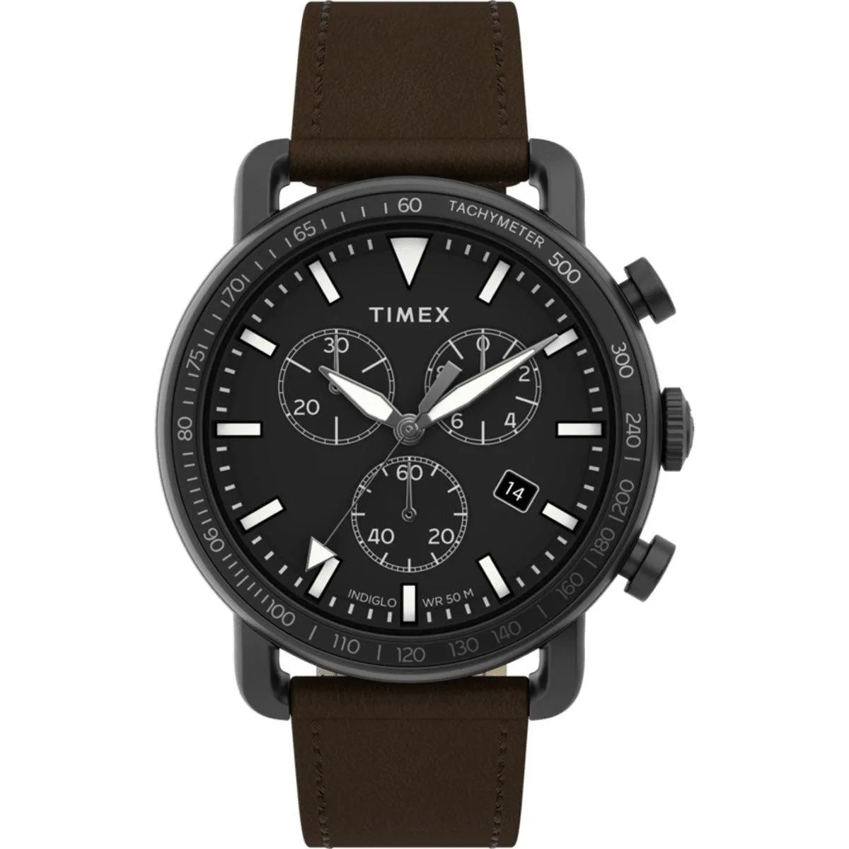 Timex Men's Chronograph Watch - Port Black Dial Leather Strap | TW2U02100VQ