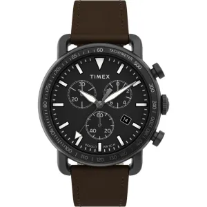 Timex Men's Chronograph Watch - Port Black Dial Leather Strap | TW2U02100VQ