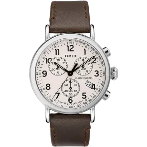 Timex Men's Chronograph Watch - Standard Cream Dial Leather Strap | TW2T21000VQ