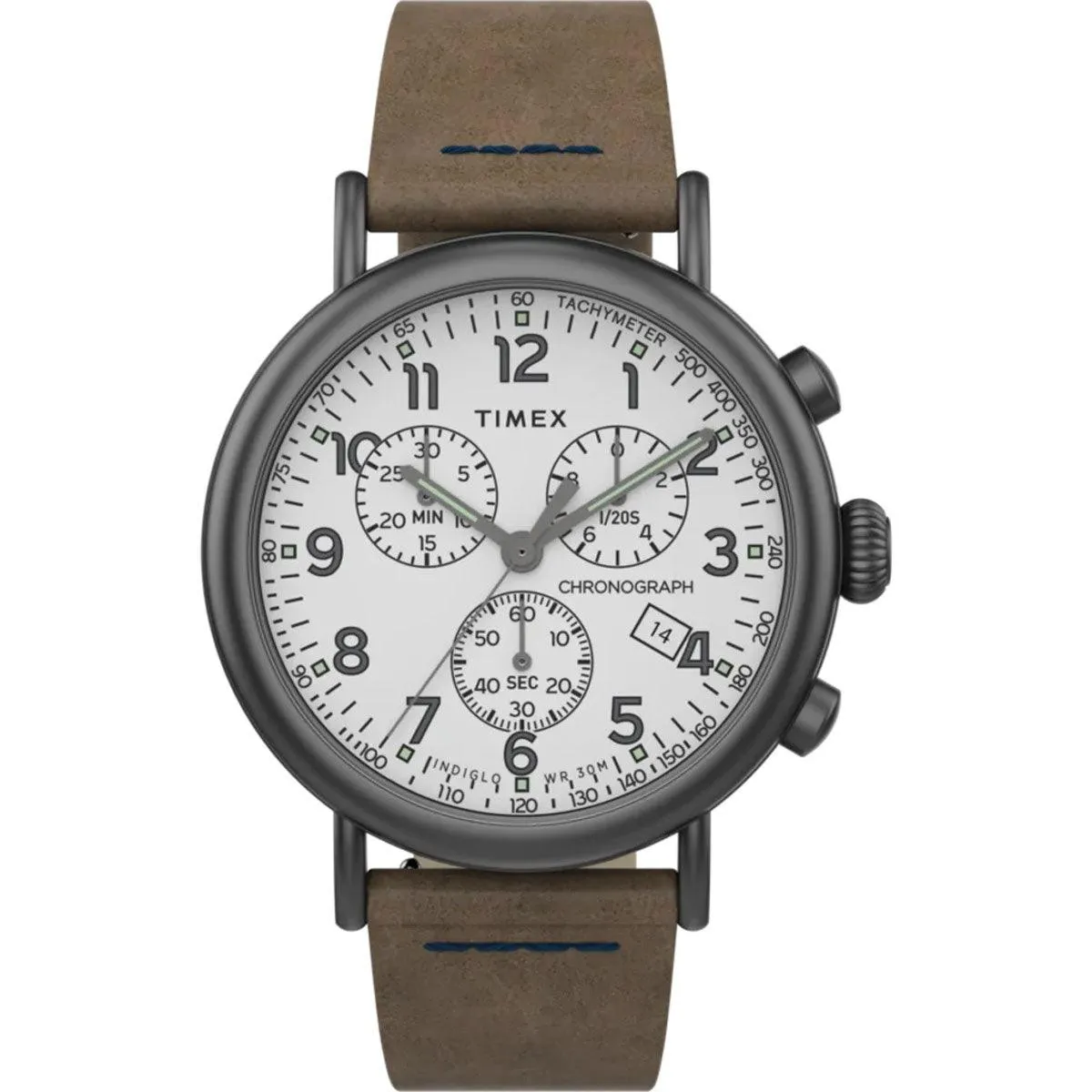 Timex Men's Chronograph Watch - Standard White Dial Brown Strap | TW2T69000VQ