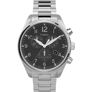 Timex Men's Chronograph Watch - Waterbury Black Dial Silver Bracelet | TW2T70300VQ