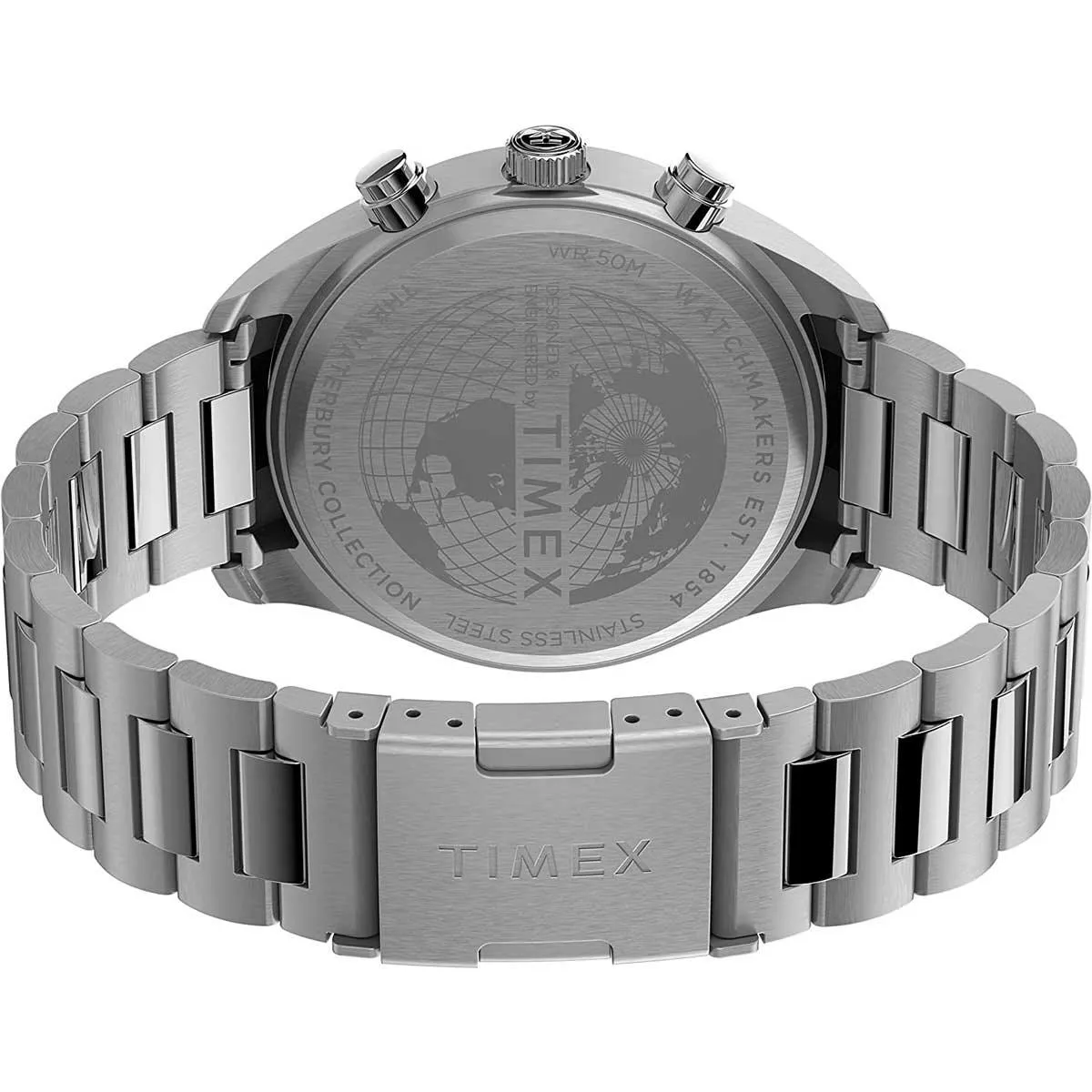 Timex Men's Chronograph Watch - Waterbury Black Dial Silver Bracelet | TW2T70300VQ