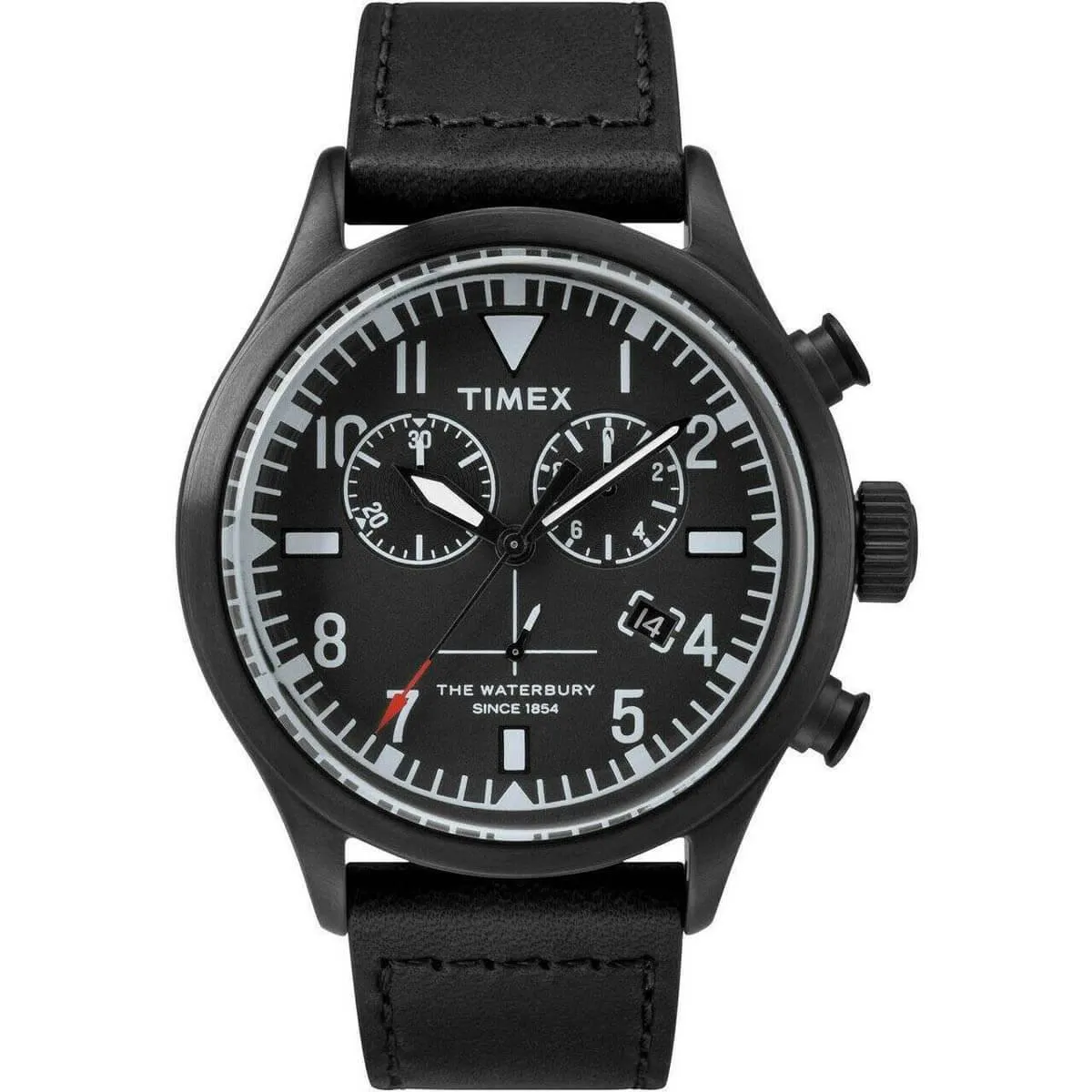 Timex Men's Chronograph Watch - Waterbury Black Leather Strap | TW2R12700VQ