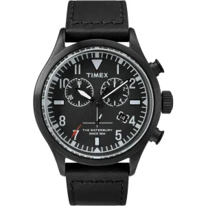 Timex Men's Chronograph Watch - Waterbury Black Leather Strap | TW2R12700VQ