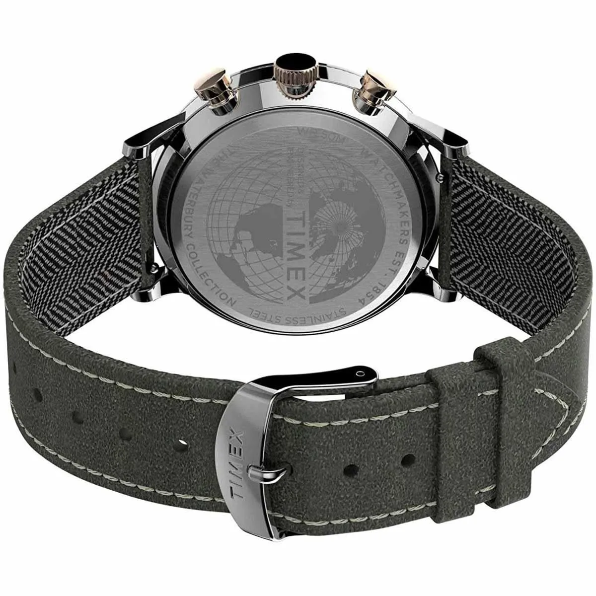 Timex Men's Chronograph Watch - Waterbury Green Dial Leather Strap | TW2T71400VQ
