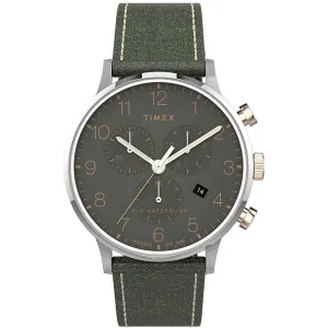 Timex Men's Chronograph Watch - Waterbury Green Dial Leather Strap | TW2T71400VQ