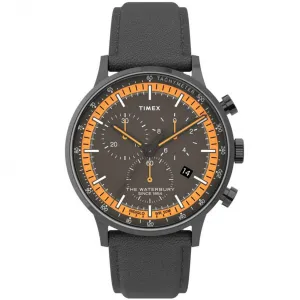 Timex Men's Chronograph Watch - Waterbury Grey Dial Leather Strap | TW2U04900VQ
