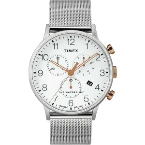Timex Men's Chronograph Watch - Waterbury White Dial Mesh Bracelet | TW2T36700VQ