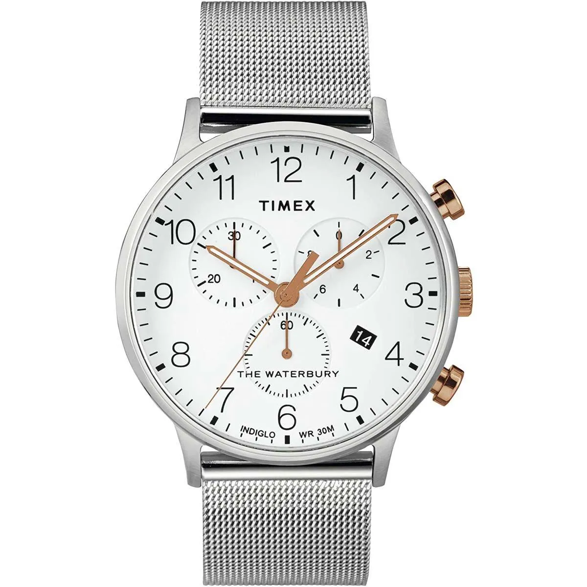 Timex Men's Chronograph Watch - Waterbury White Dial Mesh Bracelet | TW2T36700VQ