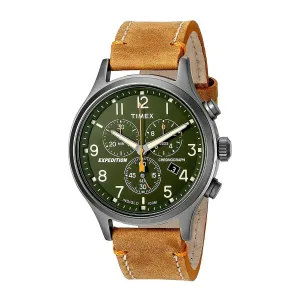 Timex Men's Leather Strap Watch - Expedition Scout Chrono Green Dial | TW4B04400JV