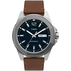 Timex Men's Quartz Watch - Essex Avenue Blue Dial Leather Strap | TW2U15000VQ