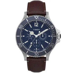Timex Men's Quartz Watch - Harborside Blue Dial Leather Strap | TW2U13000VQ